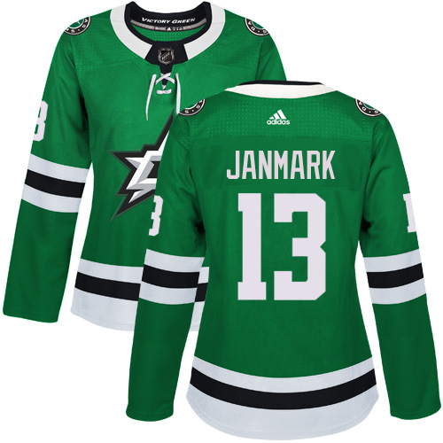 Adidas Dallas Stars #13 Mattias Janmark Green Home Authentic Women Stitched NHL Jersey